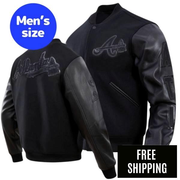 Rakuten - 【送料無料】 Pro Standard プロスタンダード MLB メンズ アウター バーシティジャケット スタジャン アトランタ・ブレーブス ATLANTA BRAVES TRIPLE BLACK VARSITY JACKET