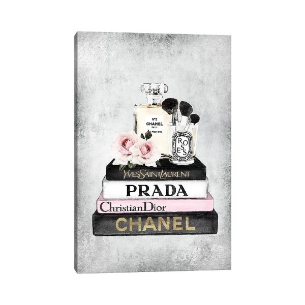 【送料無料 割引クーポン】 米国発のお洒落なオマージュアート Books Of Fashion, Pink, Makeup Set シャネル CHANEL キャンバスアート インテリア 絵画 模様替え