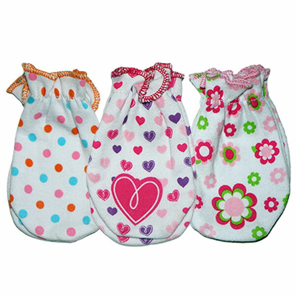 【ニコニコ割引対象】 sozo ソゾ 女の子用花柄xハートx水玉模様引っ掻き防止に役立つコットン素材のベビーミトン3個セット アトピー対策 ひっかき 出産祝い ...