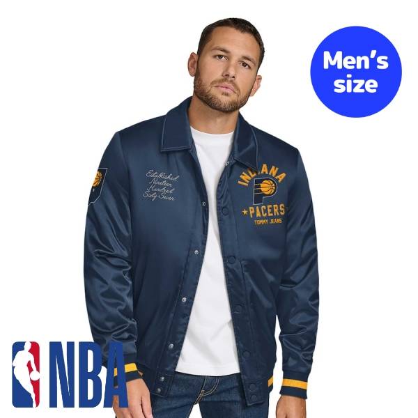 【送料無料】 NBA公式 メンズ アウター バーシティジャケット スタジャン ジャンパー インディアナ・ペイサーズ Indiana Pacers Tommy Jeans Jacob Chain Stitch Applique Varsity Jacket