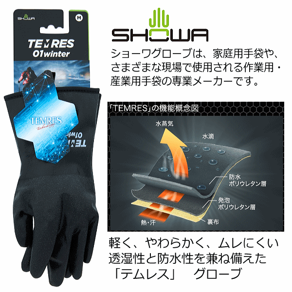 ショーワグローブ【SHOWA】手袋 TEMRES01WINTER 2022年継続MODEL【TEMRES01WIN テムレス 防寒 ブラック テムレス 黒 防寒手袋 防寒具】【あす楽対応】【メール便はあす楽対応不可】[M便 1/1][自社倉庫]