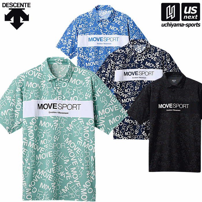 デサント ムーブスポーツ メンズ 半袖ポロシャツ SUNSCREEN ミニ鹿の子 総柄グラフィック ポロシャツ 2..
