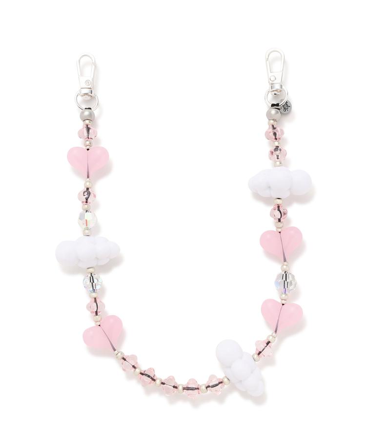 String Ting/ストリングティング/Kawaii in the Sky Phone Chain スマホストラップ フォンチェーン リストレット スワロフスキークリスタル Miyukiビーズ クラウドビーズ アクリルランタン ハート ハンドメイド ロンドン発 ピンク 白 レディース 正規品