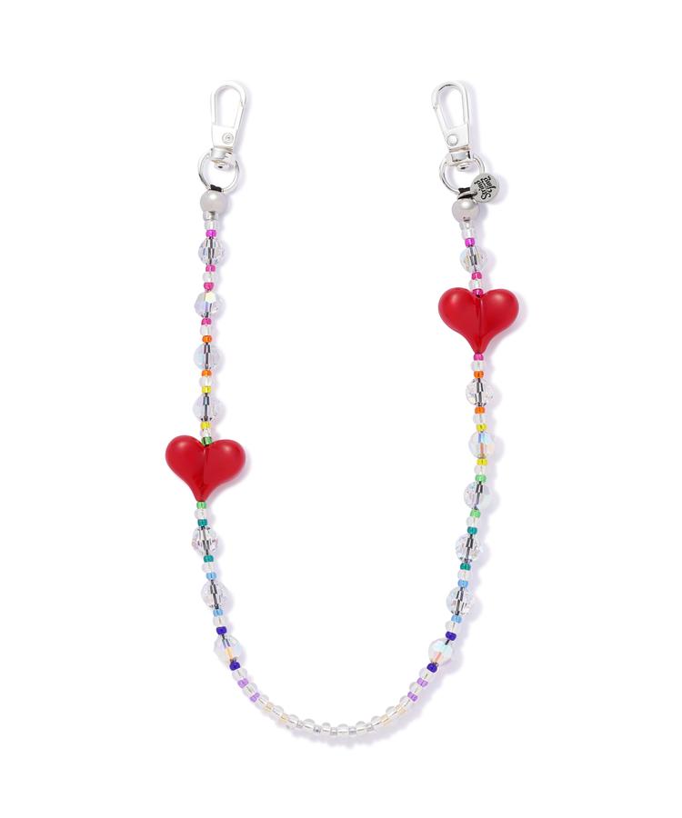 String Ting/ストリング ティング/Sweet Intentions モバイルストラップ スマホストラップ リストレット チャーム ミユキビーズ アクリルハート オーロラビーズ ハンドメイド 耐久性 レッド クリア 赤 透明 レディース 正規取扱