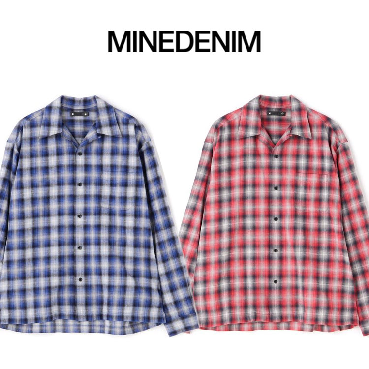 【B 039 2nd】MINEDENIM（マインデニム）V.Nep Check Flannel Open Collar SH チェック フランネル オープンカラー シャツ メンズ 赤 白 青 カジュアル 国内正規品 野口強 長袖