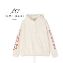 ★SALE【B 039 2nd】REMI RELIEF(レミレリーフ) 別注T／C裏毛パーカーアウトドア（11GOGO）メンズ スウェット パーカー プルオーバー 白 ホワイト スリーブプリント カジュアル アメカジ ストリートファッション ※セール/アウトレット品につき交換 返品不可