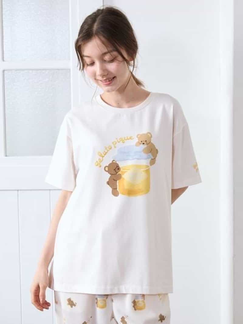 はちみつベア柄ワンポイントTシャツ gelato pique ジェラートピケ インナー・ルームウェア その他のインナー・ルームウェア ホワイト イエロー【送料無料】[Rakuten Fashion]