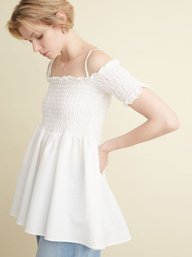 シャーリング2WAYブラウス styling/ スタイリング トップス シャツ・ブラウス ホワイト ブラック【送料無料】[Rakuten Fashion]のサムネイル