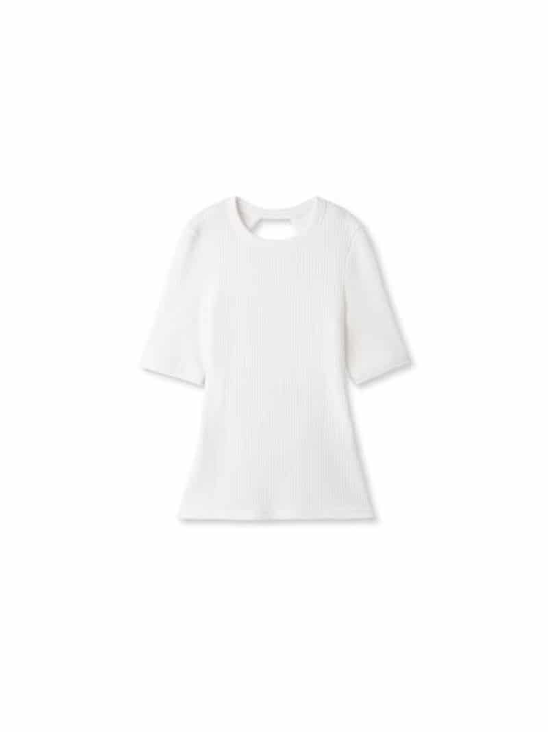 オープンバックリンガーTシャツ styling/ スタイリング トップス カットソー・Tシャツ ホワイト ブラック イエロー