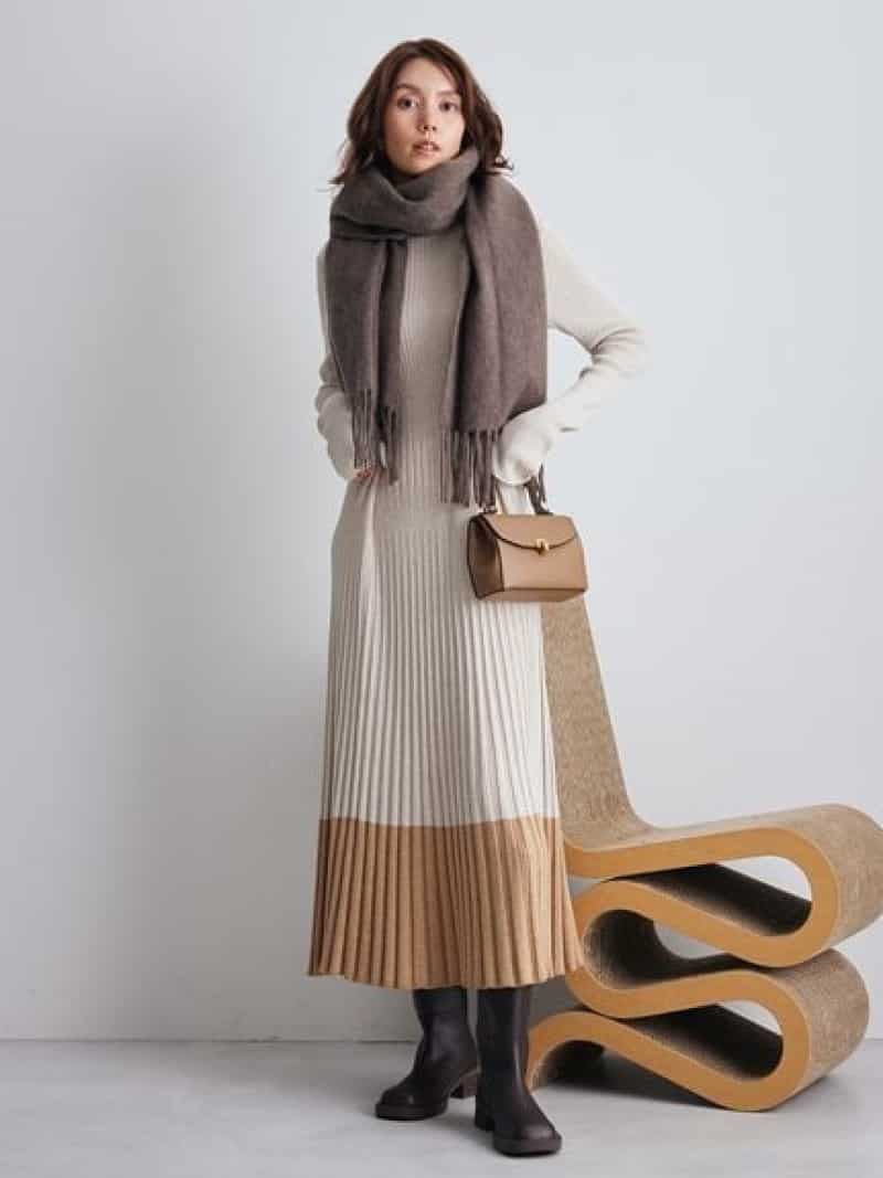 タートルネックロングリブニットワンピース Mila Owen ミラオーウェン ワンピース・ドレス ワンピース ネイビー イエロー【送料無料】[Rakuten Fashion]