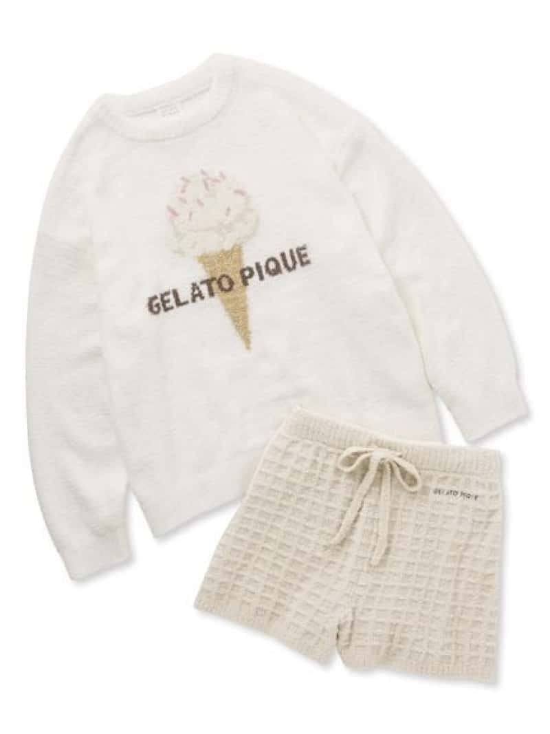 【ONLINE限定】ベビモコアイスジャガードプルオーバー&ワッフルショートパンツセット gelato pique ジェラートピケ インナー・ルームウェア その他のインナー・ルームウェア ホワイト ピンク【送料無料】[Rakuten Fashion]