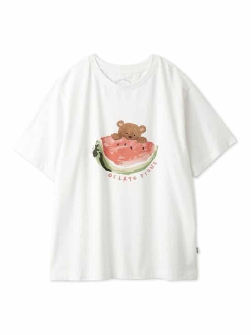 【接触冷感】フルーツアニマルワンポイントTシャツ gelato pique ジェラートピケ インナー・ルームウェア その他のインナー・ルームウェア ホワイト ピンク【送料無料】[Rakuten Fashion]