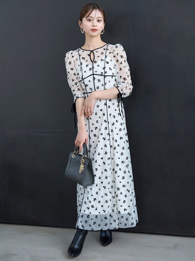 【SALE／50%OFF】Sustainableフロッキープリントドレス SNIDEL スナイデル ワンピース・ドレス ワンピース ピンク ホワイト ブラック【RBA_E】【送料無料】[Rakuten Fashion]のサムネイル