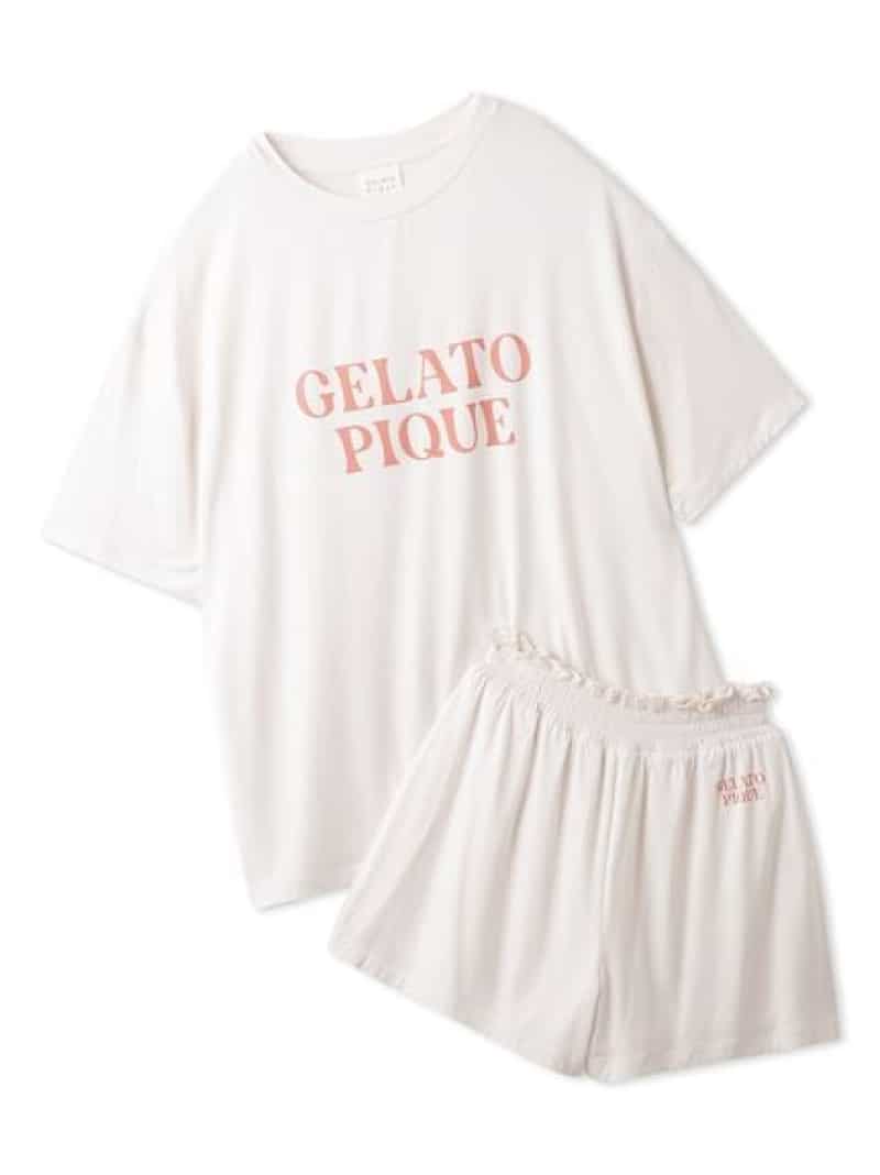 【接触冷感】カラフルレーヨンロゴTシャツ&ショートパンツセット gelato pique ジェラートピケ インナー・ルームウェア その他のインナー・ルームウェア ホワイト イエロー ピンク ブルー【送料無料】[Rakuten Fashion]