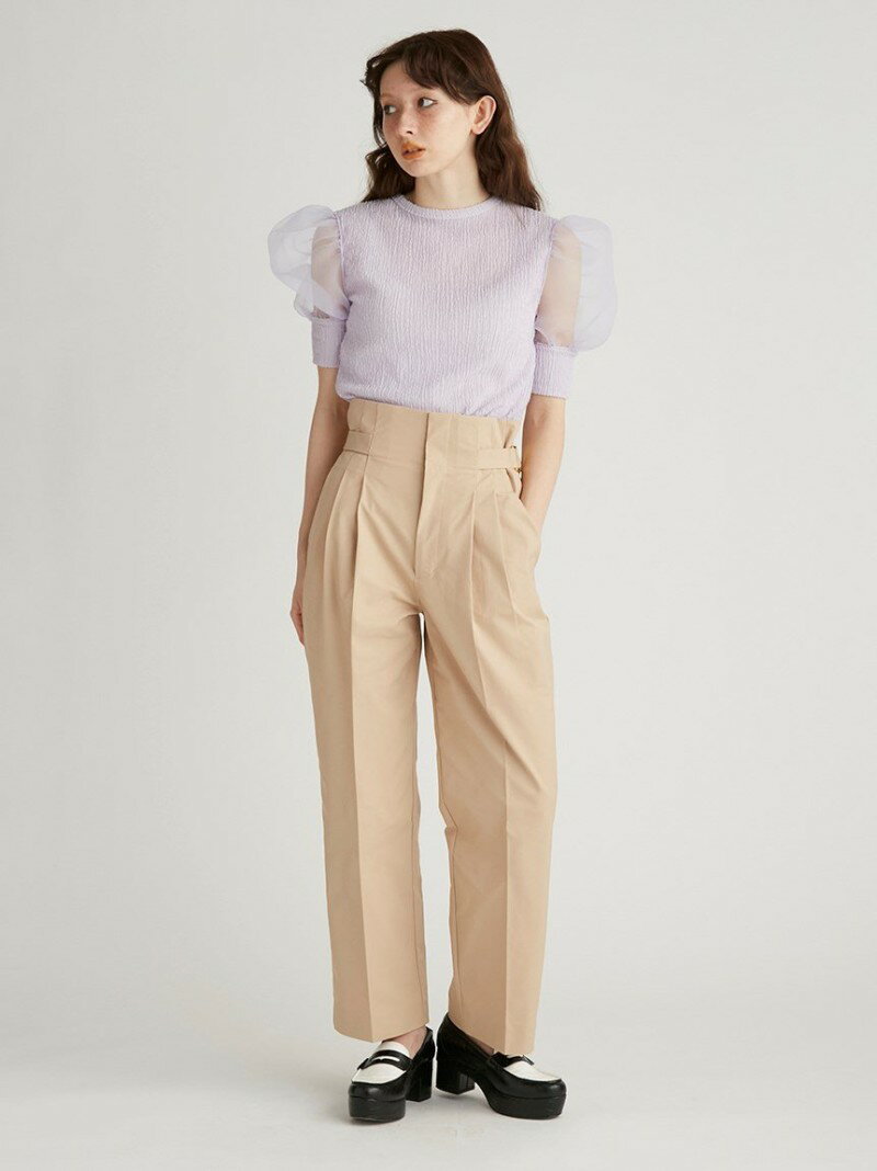 【SALE／50%OFF】【上國料萌衣さん着用】ハイウエストカラーワイドパンツ FURFUR ファーファー パンツ その他のパンツ ホワイト ピンク【RBA_E】【送料無料】[Rakuten Fashion]のサムネイル