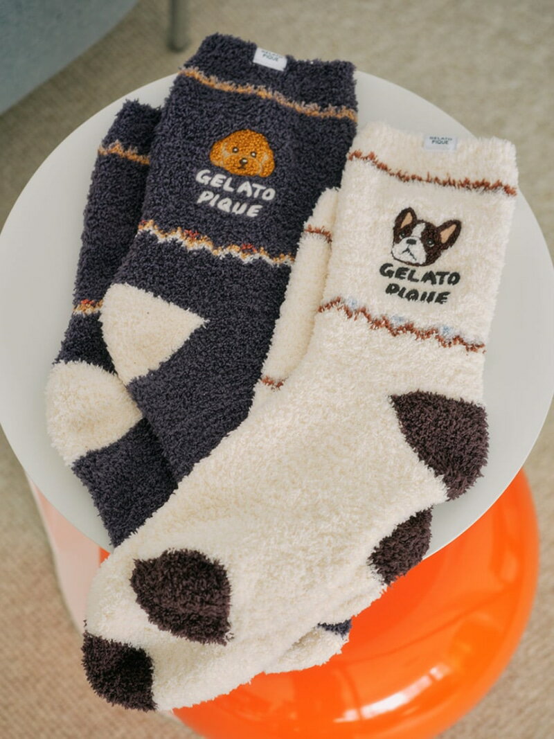 【HOMME】パウダーDOG刺繍ソックス gelato pique ジェラートピケ 靴下・レッグウェア 靴下 ネイビー【..