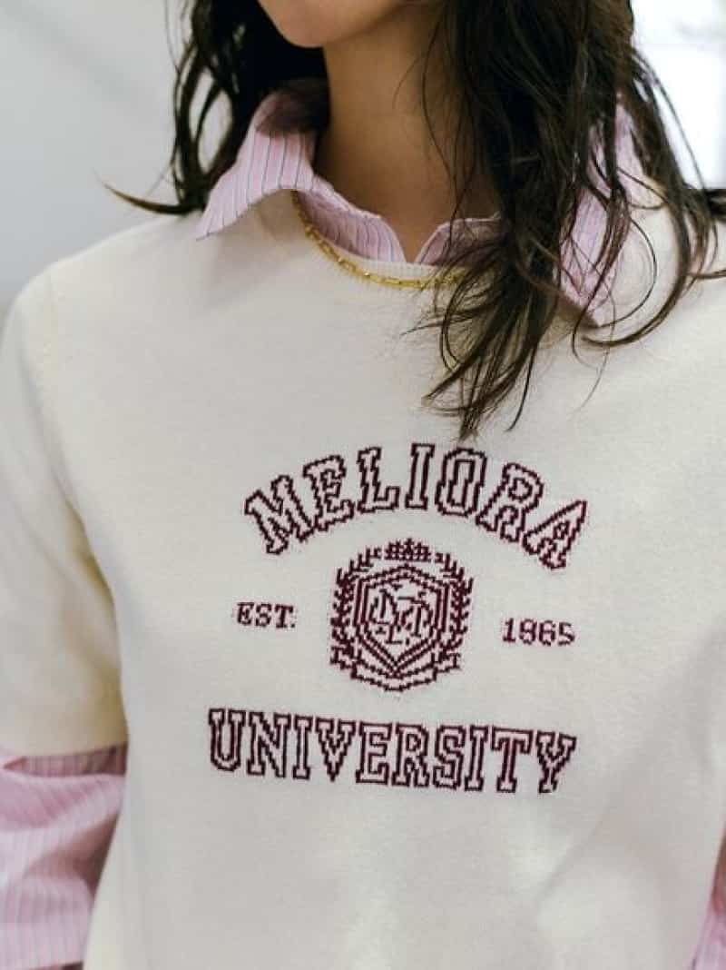 カシミア混ハイケージカレッジモチーフニット Mila Owen ミラオーウェン トップス ニット グレー ブラ..