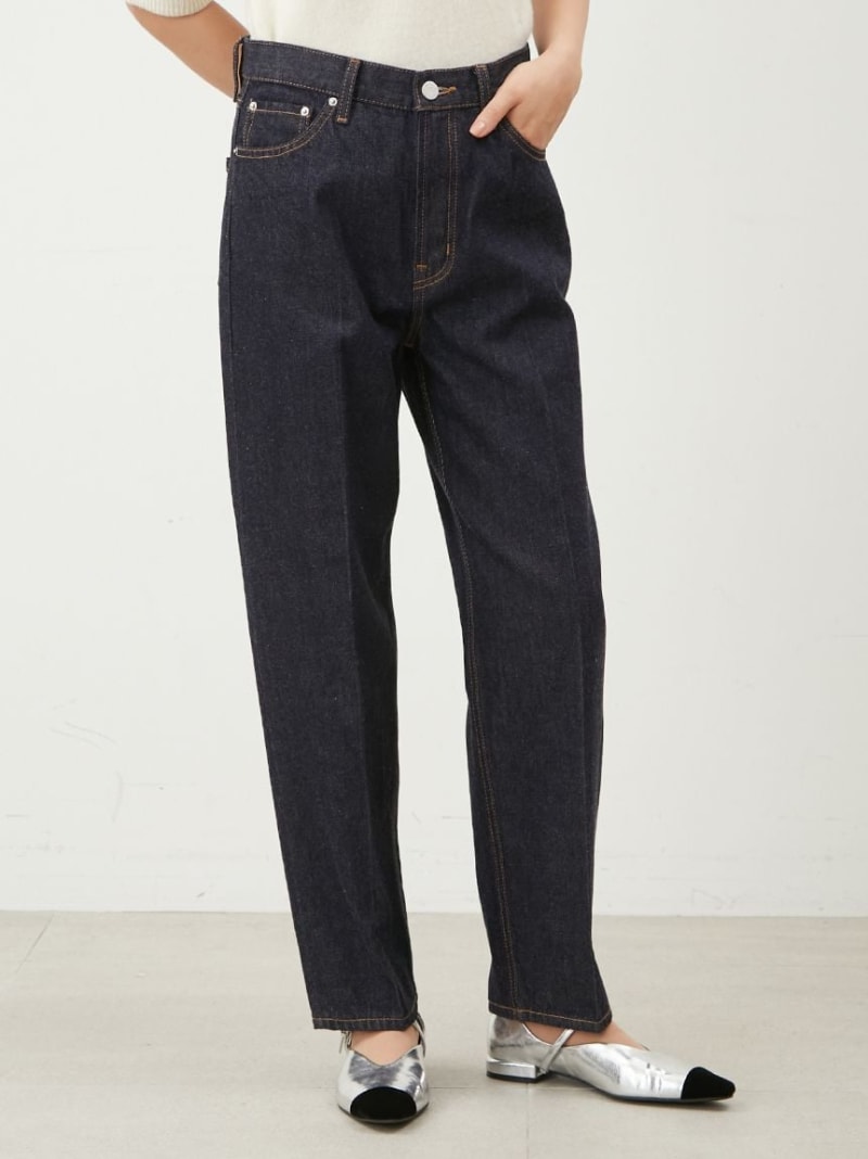 センタープレスワイドテーパードデニムパンツ【手洗い可能】 Mila Owen ミラオーウェン パンツ ジーンズ・デニムパンツ ネイビー ホワイト ブルー【送料無料】[Rakuten Fashion]