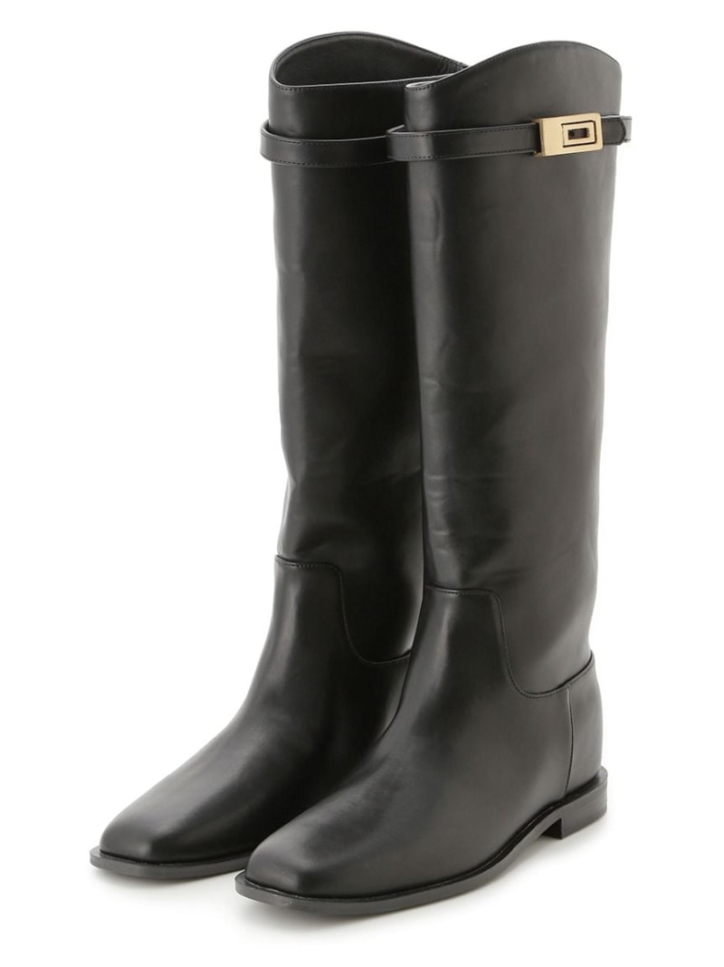 メタルモチーフインヒールロングブーツ Mila Owen ミラオーウェン シューズ・靴 ブーツ ブラック【送料無料】[Rakuten Fashion]のサムネイル