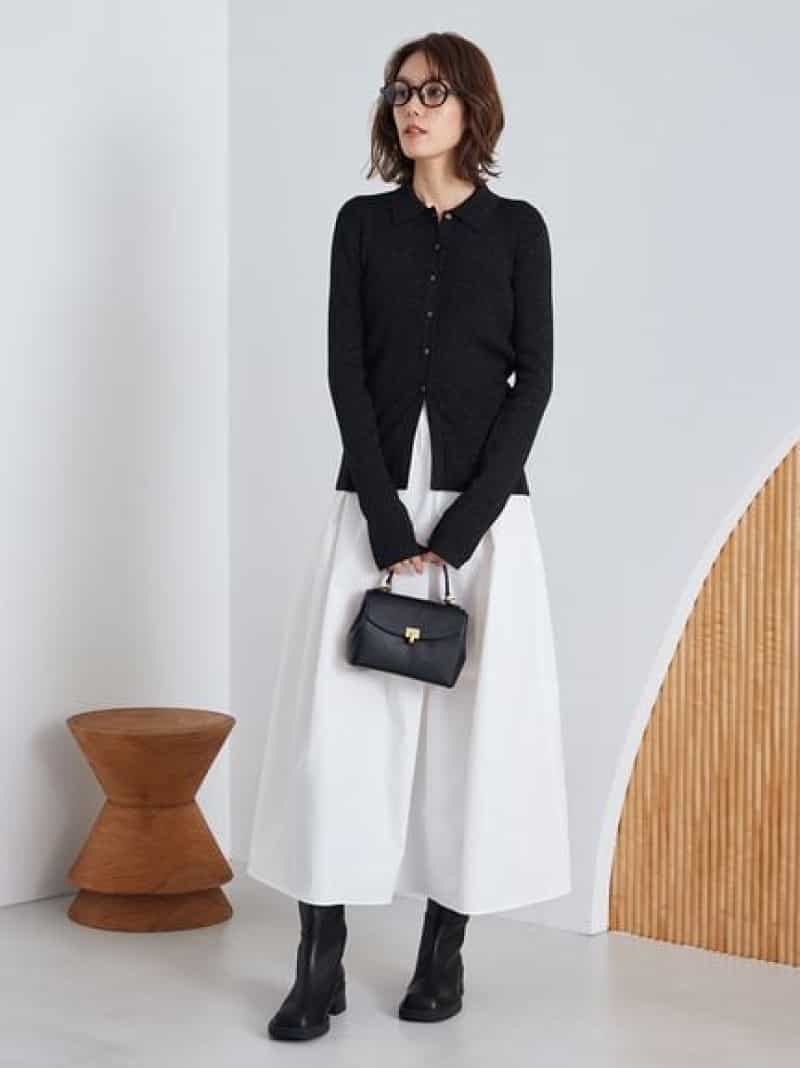 【セットアイテム】ポロ衿ニットタックフレアスカートコーデSET Mila Owen ミラオーウェン トップス その他のトップス ブラック【送料無料】[Rakuten Fashion]