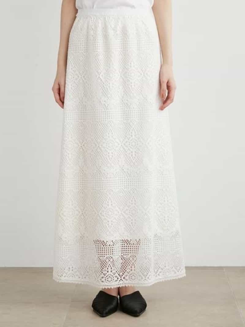 【SALE／20%OFF】ラッセルレースマキシSK MIESROHE ミースロエ スカート ロング・マキシスカート ホワイト ブラック【RBA_E】【送料無料】[Rakuten Fashion]