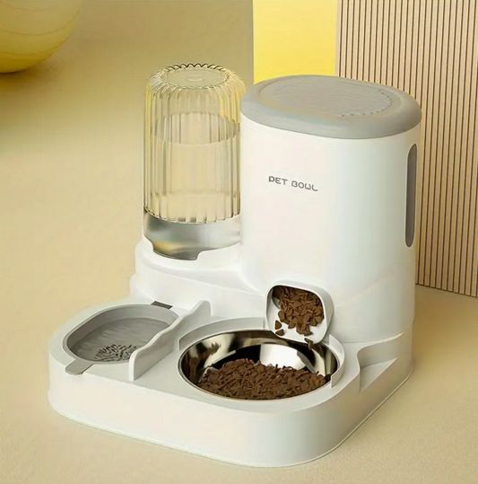 Rakuten - 室内猫用 自動給水器+フードディスペンサーセット 洗えるステンレス製ボウル付き、2 In 1 ペット自己給餌 ステーション。