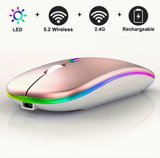 ワイヤレスマウス ローズゴールド 静音 充電式 2.4G/BT対応