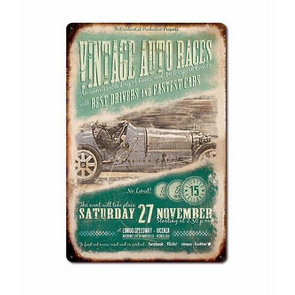 ビンテージオートレース プレート ブリキ絵の装飾 ダメージ レトロ看板 ブリキ看板