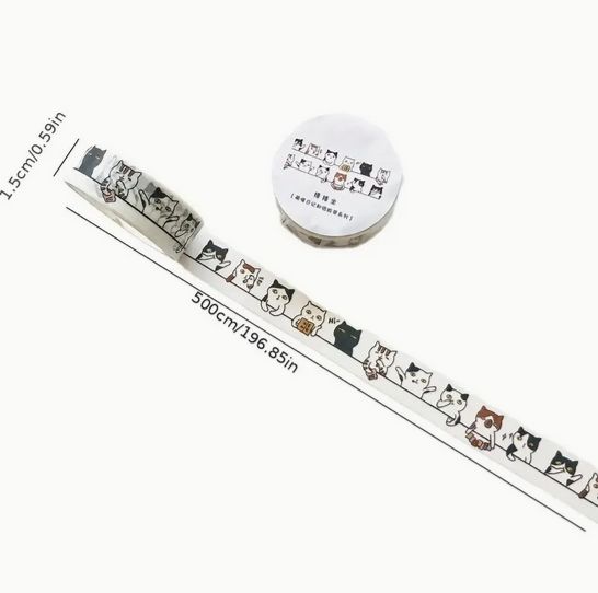 1ロール 歩く猫 マスキングテープ 15mm X 5m マステ DIYクラフトやオフィス用品に...