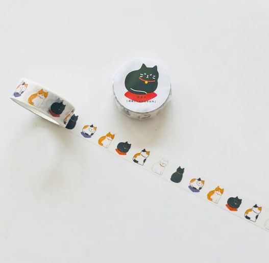 1ロール 座る猫 マスキングテープ 15mm X 5m マステ DIYクラフトやオフィス用品に簡単に剥がせる 和紙