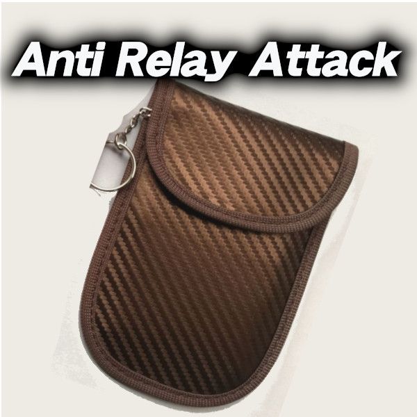 リレーアタック対策グッズ 防止ケース ブラウン キーケース 電波遮断 スマートキーケース ポーチ スキミング防止 リレーアタックガード ポーチ 盗難防止