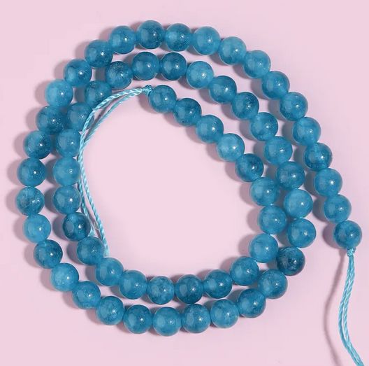 Venetian Beads - 青燐石ビーズ 6mm ビーズチェーン1本 自然石の丸いルーズビーズ DIYジュエリー作りに適しています