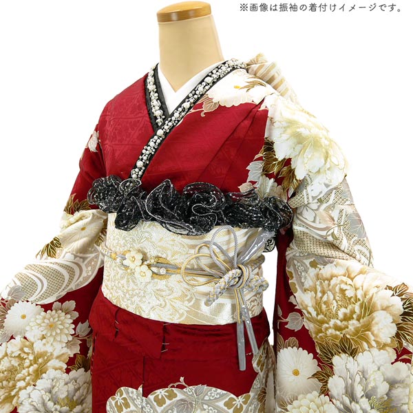 仕立て付き 正絹 振袖 フルセット32点 f-012 ワインレッド 牡丹 菊 刺繍 新品購入 成人式 卒業式