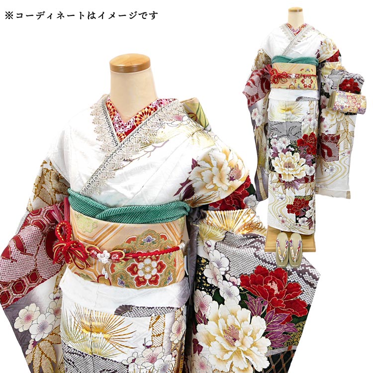 樂天商城 - 【セール】176.000円→154.000円 仕立付き 正絹振袖単品 白色 ホワイトコーデ 梅柄 絹100% f-422-t 成人式 新品購入