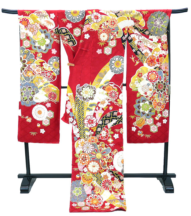 振袖 フルセット32点 仕立て付き 正絹 振袖 f-424 古典柄 新品 赤 レッド　菊　桜 金駒刺繍 刺繍 成人式 卒業式 結婚式