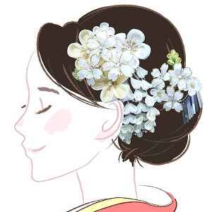 髪飾り 2点セット wk-333 つまみ細工 かんざし 成人式 振袖 卒業式 浴衣 花 フラワー ヘアーアクセサリー 白色 あす楽ネット予約
