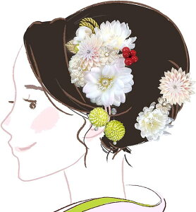 髪飾り 3点セット kk-057白 ホワイト 花かんざし 組紐 成人式 振袖 浴衣 卒業式 あす楽通販