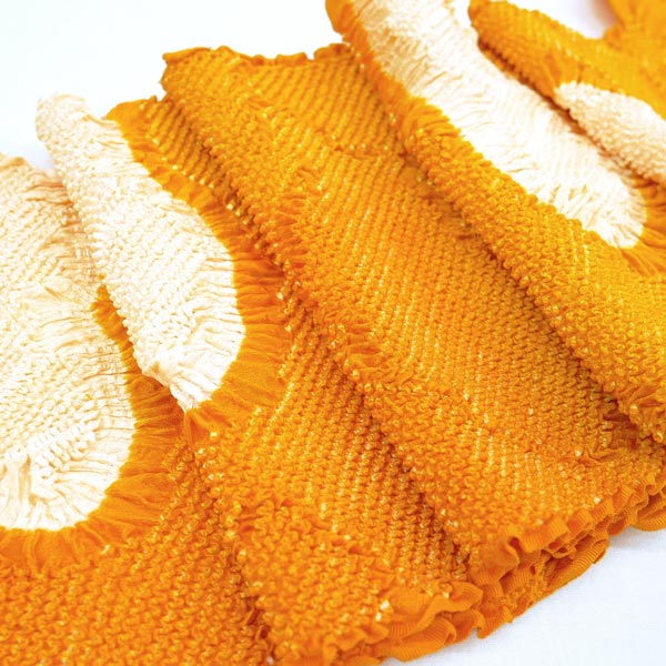 正絹 総絞り 帯揚げ oa-034 送料無料 橙色 オレンジ 絹100％ 手絞り しぼり 手しぼり 絞り 振袖 振袖用