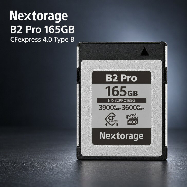 CFexpress Type B メモリーカード 165GB CFexpress 4.0 ネクストレージ NX-B2PRO165G VPG400 最大読み出し 3900MB/s 書き込み 3600MB/s pSLC 8K 4K 動画 RAW 高速連写 ミラーレス 一眼 カメラ 耐X線 ケース付き Nextorage 日本メーカー 新品 未開封 0810059750524 CFexpress 4.0 Type B 165GB ネクストレージ！最大読み出し3900MB/s・書き込み3600MB/s、VPG400対応で8K/4K動画や高速連写に。pSLC採用の日本メーカー製カード、ケース付き。 ネクストレージのCFexpress 4.0 Type B メモリーカード「NX-B2PRO165G」（165GB）です。■特徴・CFexpress 4.0規格（PCIe 4.0 × 2、NVMe 1.4）に対応した高速カードです。・最大読み出し3,900MB/s、最大書き込み3,600MB/s、最低継続書き込み3,400MB/sです。・VPG400に対応し、8K・4Kなどの高ビットレート動画の撮影に使えます。・NANDフラッシュメモリにpSLCを採用しています。・CFexpress 4.0非対応のカメラでも、CFexpress 2.0の速度で使えます。・耐X線（ISO7816-1準拠）で、空港のX線手荷物検査によるデータへの影響がありません。■仕様フォームファクタ：CFexpress Type Bインターフェース：PCIe 4.0 × 2、NVMe 1.4容量：165GB最大転送速度：読み出し3,900MB/s／書き込み3,600MB/s最低継続書き込み速度：3,400MB/s動作温度：-12～72℃保存温度：-40～85℃耐衝撃：EIA-364-27A準拠耐静電：IEC61000-4-2準拠外形寸法：約29.6 × 38.5 × 3.8mm質量：約10g付属品：ケース■商品情報メーカー：Nextorage（ネクストレージ）型番：NX-B2PRO165GJANコード：0810059750524※転送速度はメーカーの試験条件による最大値です。お使いの機器・環境により異なります。※ご使用のカメラが本製品に対応しているかは、カメラメーカー・Nextorageの対応表でご確認ください。新品・未開封品です。ネコポスでお届けします。 5