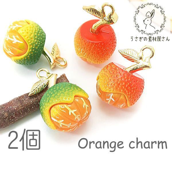 訳アリ チャーム オレンジチャーム みかん フルーツ charm 立体 パーツ 果物 2個