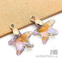 チャーム ガラス 14mm ヒトデ 夏 マリン Aカン付き 海の生き物 ストーンチャーム 2個/ブルーパープル系