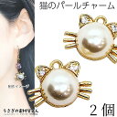 パールチャーム にゃんこチャーム 猫 12mm 2個 ストーンチャーム ガラスストーン アクセサリーパーツ うさぎの素材屋さん 金属チャーム 猫雑貨 かわいい ...