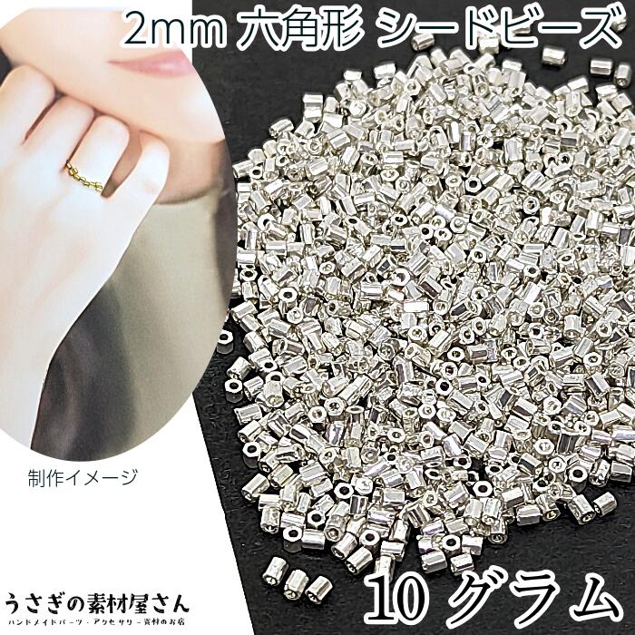 シードビーズ 約2mm幅 極小 六角形 シルバー 銀色 ガラスビーズ マクラメビーズ 約10グラム 800個前後 ..