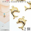 イルカ チャーム ステンレス製 約16mm 2個 304ステンレス ゴールド色 夏 マリンチャーム メタルチャーム アクセサリーパーツ うさぎの素材屋さん 海の...