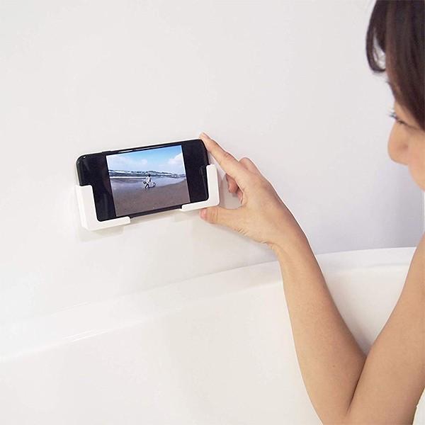 Rakuten - 【先着クーポン配布中】 スマホホスダー マグネット 磁石 磁着 壁 浴室用 バスルーム お風呂場 スマートフォン 固定 縦置き 横置き 耐水 スマホ置き スマホラック