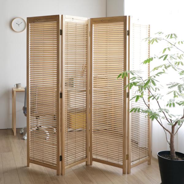 ■サイズ【1連】外寸：W1200×D400×H1190mm幕部：W1130×H1065mm重量：3.3kg【2連（キャスター脚）】外寸：W850×D370×H1550mm×1枚外寸：W900×D370×H1550mm×1枚折畳時：W905×H1550×t395mm幕部：W780×H1340mm/W830×H1340mm重量：5.5kg【4連】外寸：W450×D25×H1350mm×4枚折畳時：W450×H1350×t100mm重量：6kg【4連・ハイタイプ】W450×D25×H1720mm×4枚折畳時：W450×H1720×t100mm幕部：W380×H1565mm重量：7.3kg■素材フレーム：天然木（桐）塗装脚：天然木（桐）塗装幕部：天然木（桐）塗装丁番：銅■仕様お客様組み立て品■備考・幕部はブラインドのように開閉可能・丁番は片側に180度開閉可能（1連を除く）・2連のみキャスター脚仕様（他は固定脚）