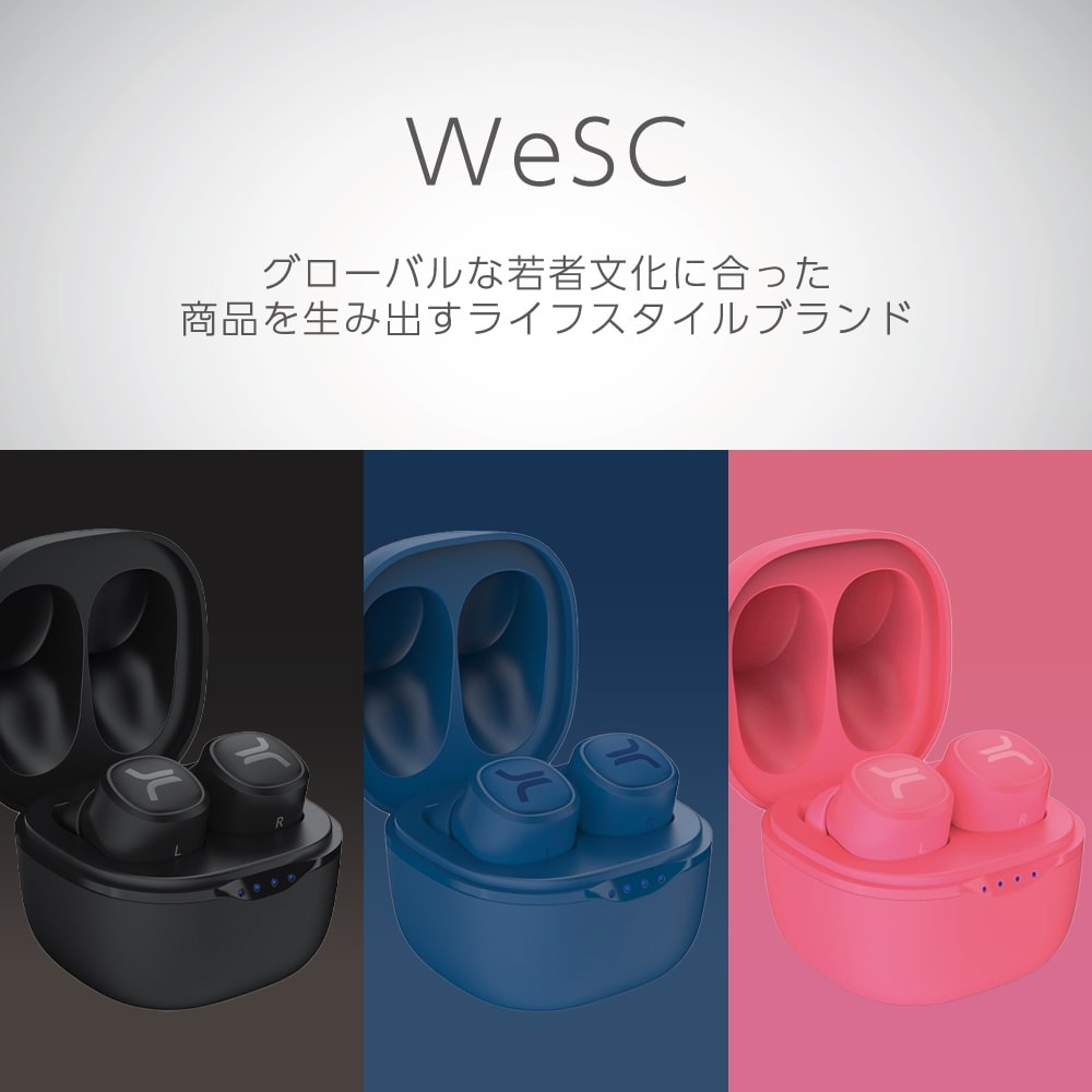 完全ワイヤレスイヤホン WeSC FW20 3色 ネオンピンク/ネイビーブルー/ブラック Blu...