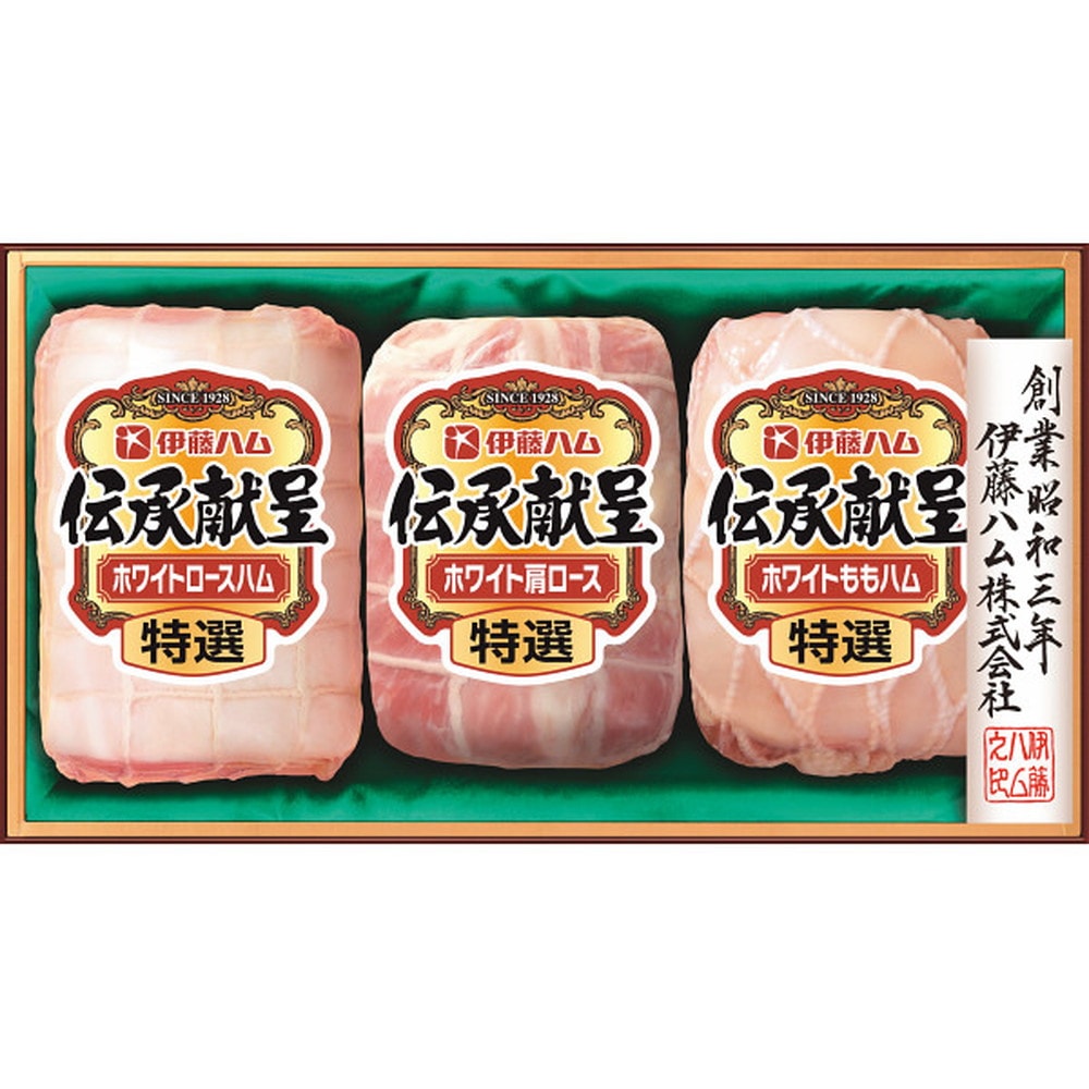 商品説明メーカー伊藤ハムお届け開始日2024/06/26お届け終了日2024/08/09お申込み締切日2024/08/05宅配区分冷蔵アレルギー情報豚肉賞味期間65日包装形態簡易包装二重包装不可割引情報販売元小売価格：4536円↓販売価格：3620円　20％OFF販売元小売価格はこちら伊藤ハム 伝承献呈ギフト 3種3点入 GMC-50【備考】・商品画像は、お使いのモニターの指定や閲覧環境、お部屋の照明などにより実際の商品と色味が異なる場合がございます。あらかじめご了承のうえお買い求めください。・品質向上やデザイン変更などにより、予告なくパッケージ・取扱説明書の内容などが変更になる場合がございます。