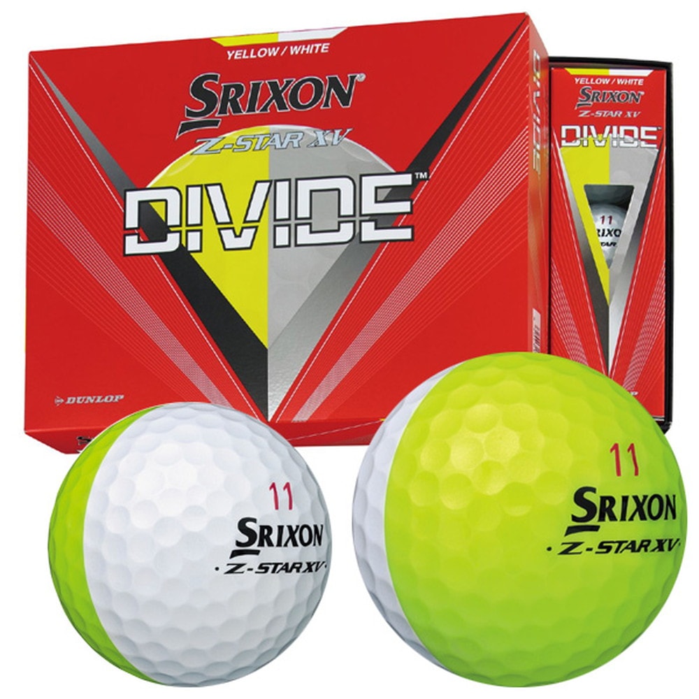 ダンロップ スリクソン Z-STAR XV8 DIVIDE イエロー/ホワイト 1ダース(12個入) DUNLOP ゴルフボール SRIXON ZSTARXV8 エックスブイ8 ディバイド