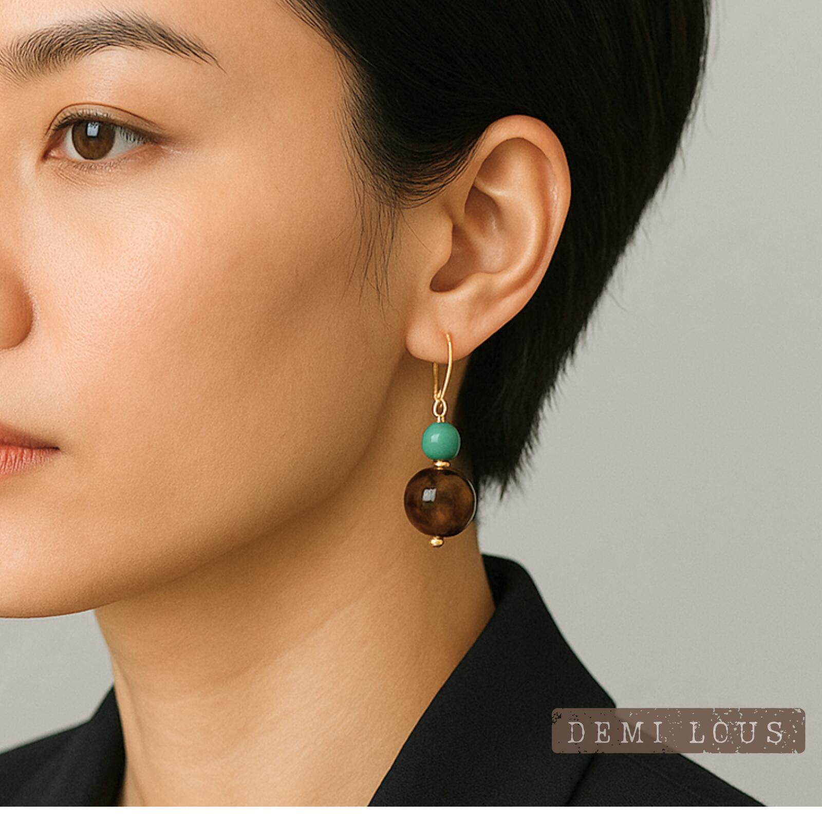 天然タイガーアイ天然石ピアス雫ピア...